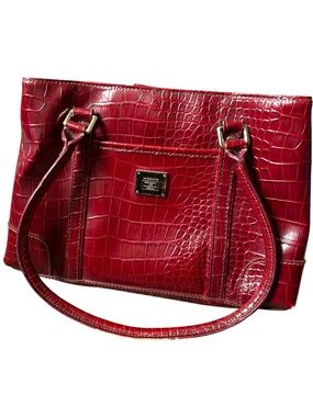 Vintage Liz Claiborne Red Croc-Embossed Satchel